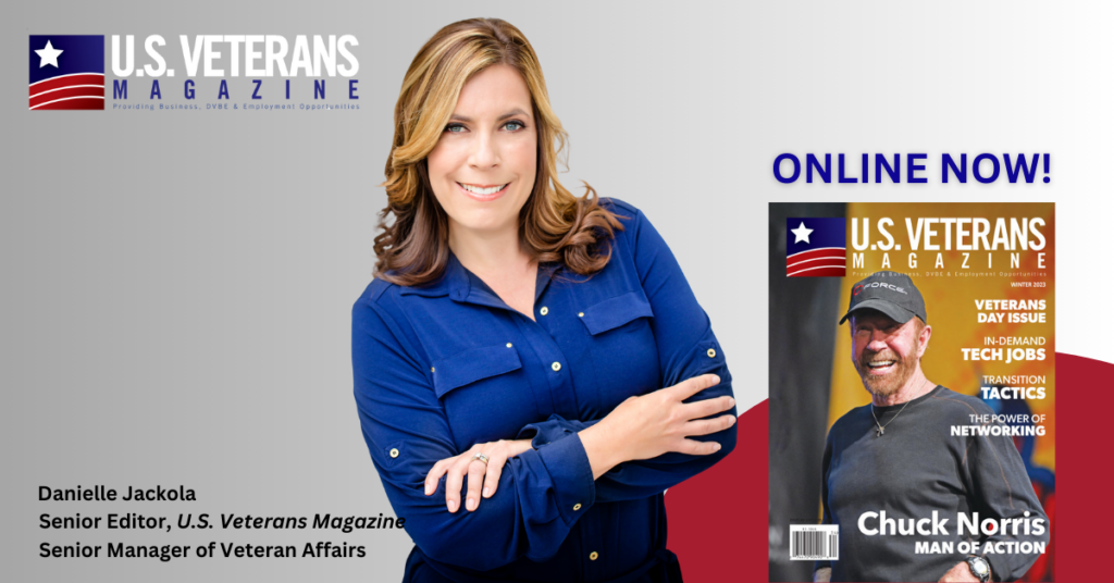 Danielle Jackola, Editor USVM with cover of magazine featuring Chuck Norris