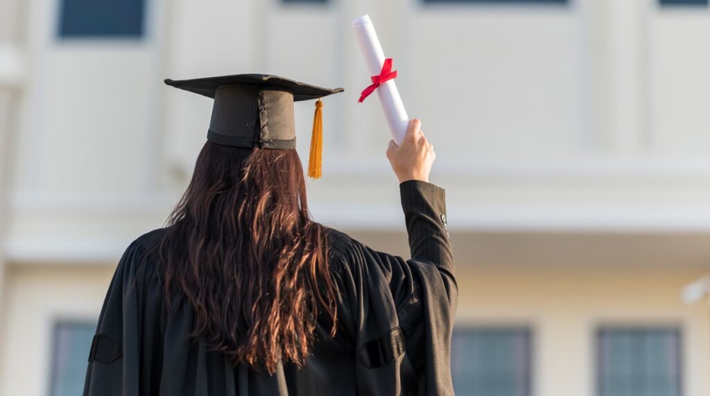 Graduates wear a black hat to stand for congratulations on graduation