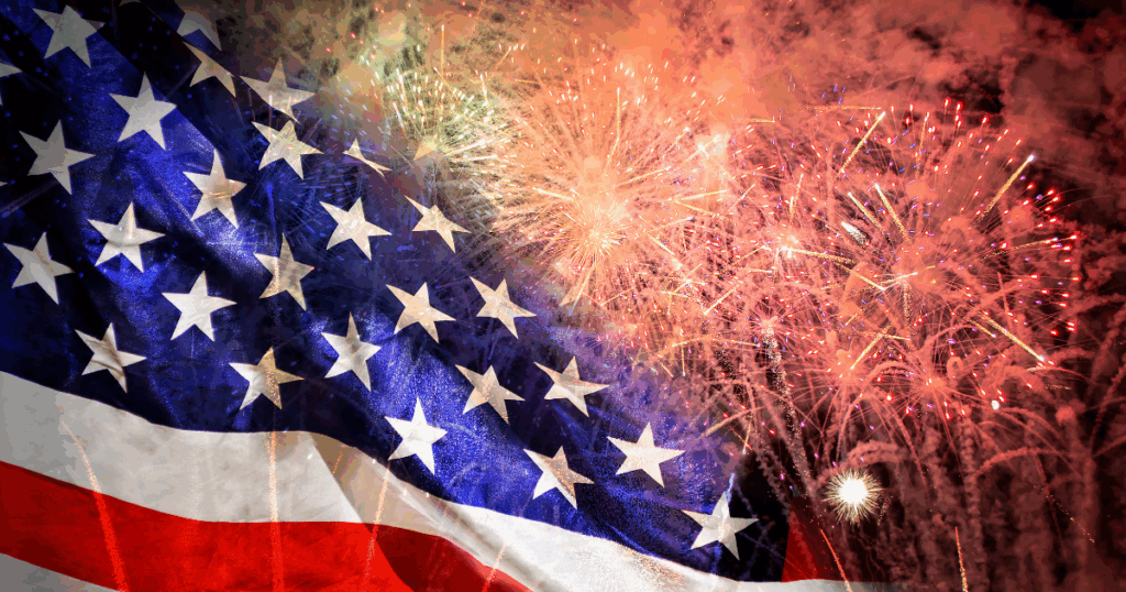 U.S. Flag with fireworks display