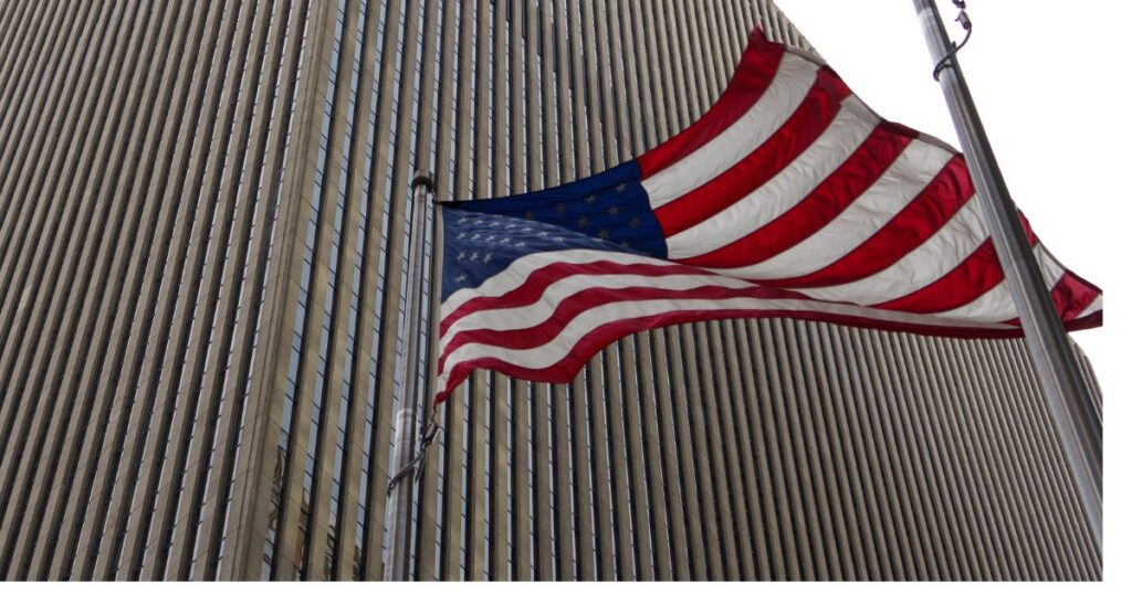 US flag on office building