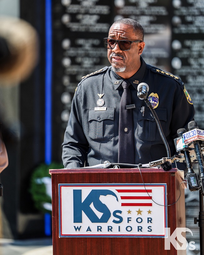 Sheriff TK Waters speaking at podium