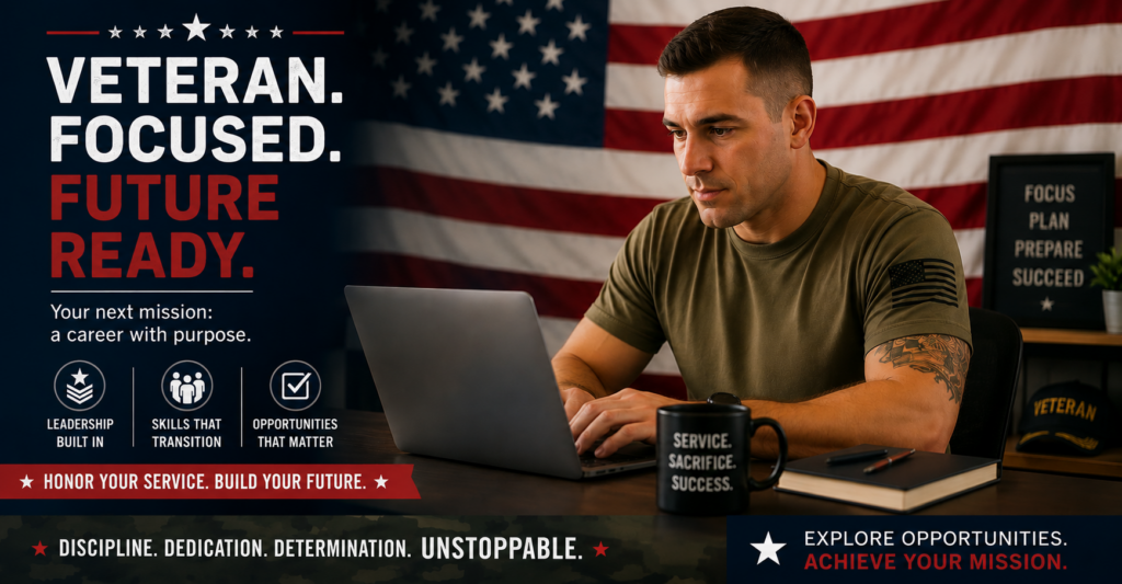 man looking at computer, patriotic theme.